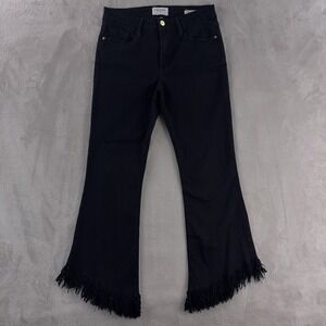 Frame Denim Black Boot Cut Jeans with Fringed Hem